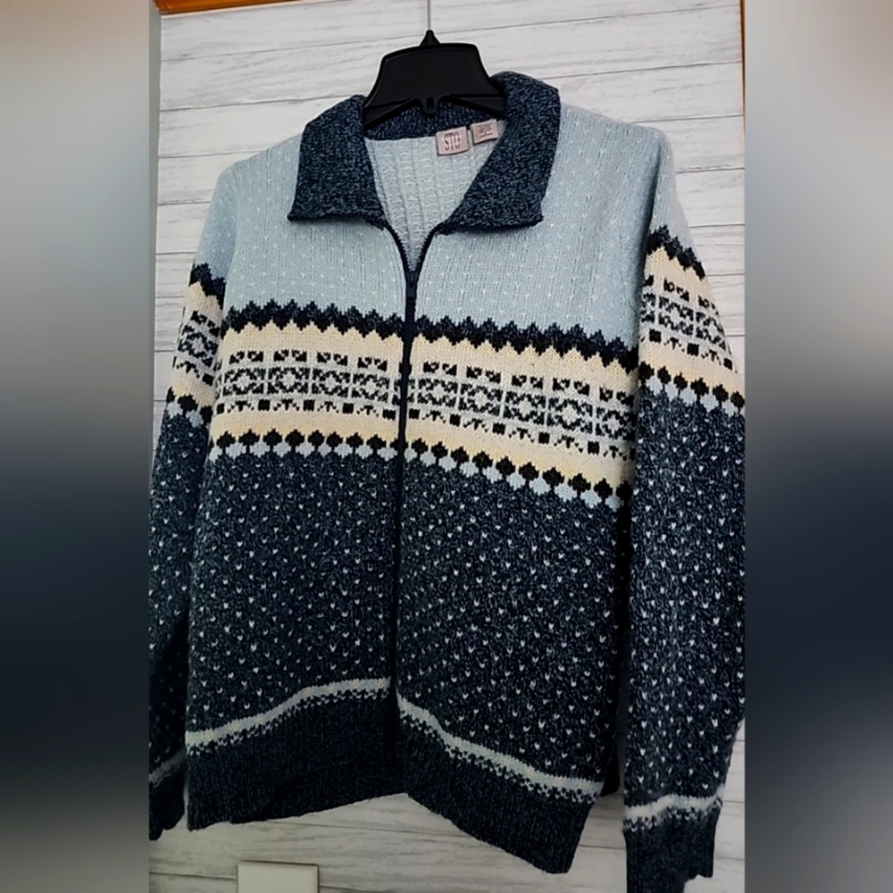 Susquehannah Trail Outfitters Women's Size Large Full Zip Cardigan Cream Blue